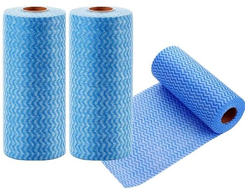 Multipurpose Disposable Kitchen Cleaning Cloth Roll Kitchen Towels Cleaning Wipes 2 Rolls Dish Cloth Dish Towels Dish Rags Blue - 100 Sheets (50 Sheets Each Roll)