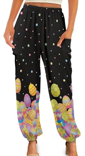 Gzzxiailg Easter Egg Tai Chi Pant for Womens Yoga Palazzo Harem Pants Long Baggy Sports Joggers High Waist Modal Bloomers Summer Clothing PJ