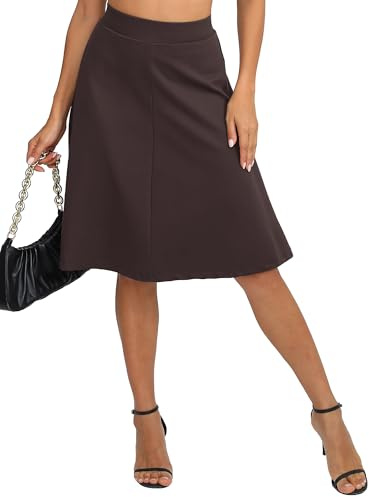Mujeres Elegante A-Línea Elástica Cintura Alta Midi Falda Oficina Flared Rodilla Larga Falda
