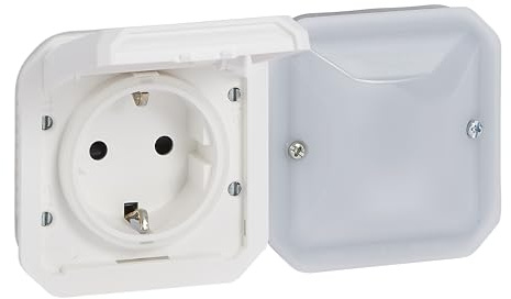 LEGRAND, Plexo New Connected Wet Room Socket, Smart Home, Surface-Mounted Socket, Schuko Standard, Home+Control App, IP44 - IK07 Dust and Dirt Resistant, 16 A, 3680 W, Colour: White, 069887L