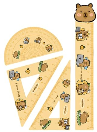 4 st söta capybara linjaler set – 15 cm akryl raka och triangellinjaler, gradskiva matematik geometri verktyg för skola och kontor