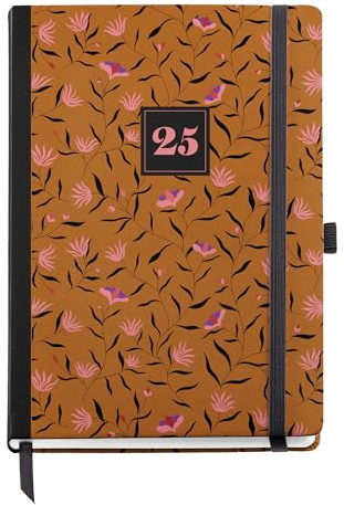 Miquelrius - Dagskalender 2025, årlig dagbok 155 x 213 mm, dagskalender, folierad kartongomslag, spiral, elastisk gummiförslutning, 80 g/m² papper, katalanska, engelska och portugisiska, höst