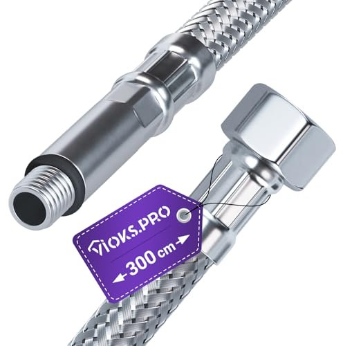 Viоks.pro 300 cm Flexschlauch Verlängerung 3/8 Zoll ÜM x M10 aus Edelstahl - Panzerschlauch Armatur Gummischlauch Geflochten - Wasserschlauch Wasserhahn Küche Armaturen Anschlussschlauch Wasserzulauf