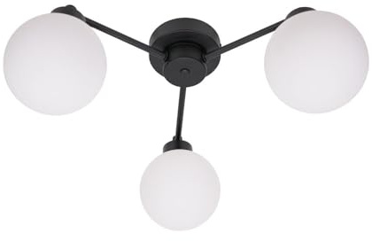 ValueLights | 3 Way Matt Black Ceiling Light Fitting with Globe Shades | Close-to-Ceiling Lights, Home Décor & Improvement Essential | Includes Bulb | Mains Wired