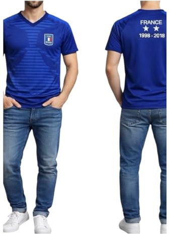 JYC CREATIVE Frankrike T-shirt, fotbollskläder, vuxna unisex, fotbollströja, fotbollspresenter, sportkläder, sportkläder, Blå 1, XL