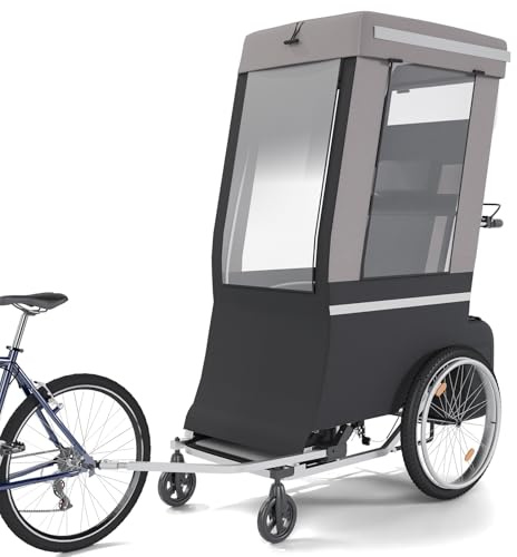 2-in-1 Foldable Adult Bike Trailer, 165-220lbs Capacity, Bicycle Trailer w/Weather Protection Cover, Front Rotating Wheel, Safety Accessory, Tow-Behind Single Seat Adult Strollers for Special Needs