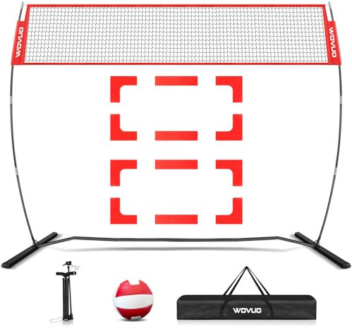 12Ft Beach Volleyball Net for Backyard, Portable Net Set, Freestanding Volleyball Training Equipment with Pump, Bag, Sports Game for Outdoor Indoor, Height Adjustable