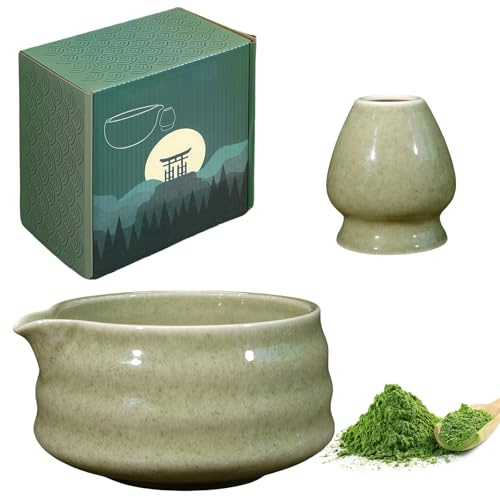 WANDGU Set à thé matcha manuel avec porte-fouet, récipient à poudre pour matcha, kit de cérémonie du thé matcha pour la cérémonie du matcha (2 pièces)