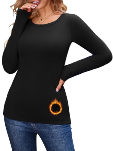 PASUDA Maglia Termica Donna Invernali Manica Lunga Termico Maglietta Fodera in Pile Girocollo Slim Fit Calda Tshirt Autunno Invernale Casual Baselayer Intimo Tee Tops
