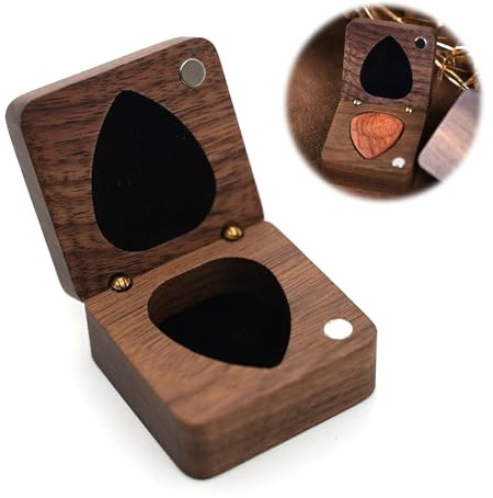 Solid Walnut Wood Guitar Pick Storage Box, Personalised Guitar Pick Holder, Custom Engraved Guitar-Pick Holder Box, Gift for Boyfriend, Husband, Guitarists, Fathers, Musicians, Birthday Square Box