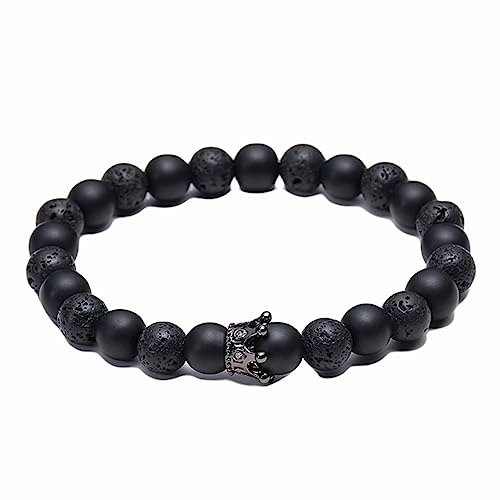 Bracelets Bijoux avec Pendentif Couronne pour Elle Lui, Bracelet Partenaire en Pierre Naturelle, 8 mm, Superbe idée Cadeau – 19 cm