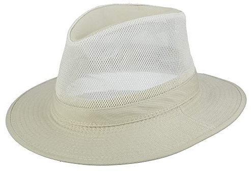 Dorfman Pacific Safarihut für Herren, gewaschener Twill, mit Netzseiten., Putty, X-Large