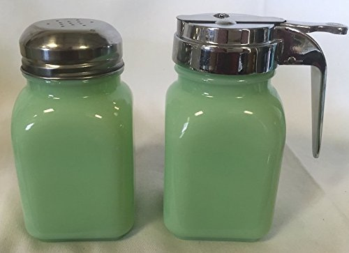 Breakfast Set - Syrup and Powdered Sugar - Jadeite - American Made - Mosser Glass USA (Plain)