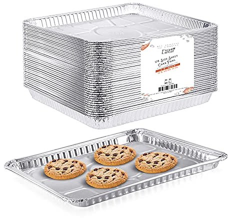 (25 Pack) 1/4 Size Cookie Sheet Baking Cake Pans l 12.8” x 8.9” Disposable Aluminum Foil Trays l Premium Heavy Duty Nonstick Baking Sheets Reusable