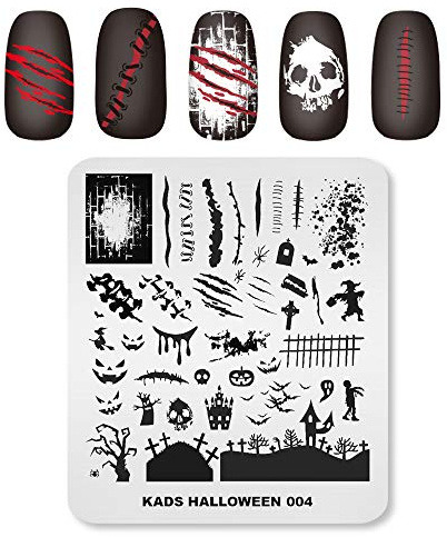 Rolabling Nail Stamping Plates Halloween Theme Scar Blood Tombstone Ghost Pumpkin Image Templates Nail Art Plate Manicure Printing Design DIY (HA004)