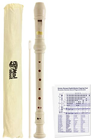 Mad About MA-REC07 Diskant-Blockflöte - Dreiteilige Schulblockflöte für Anfänger mit Tasche, Flötenputzer und Grifftabelle - Weiß