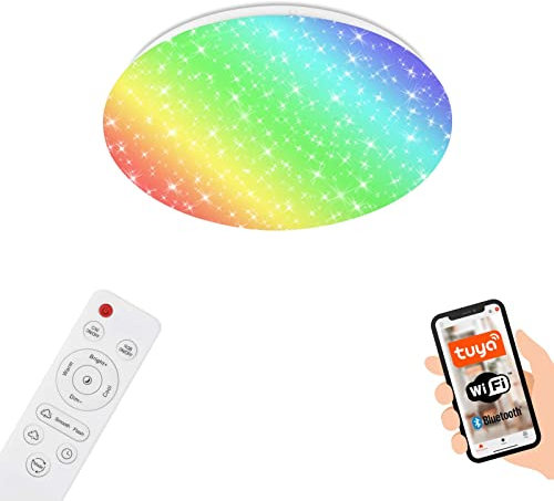 BRILONER - LED Bad Deckenlampe Smart Home, funktioniert mit Alexa, buntes RGB+W Licht, LED Deckenleuchte, LED Lampe, Badlampe, Badezimmerlampe, Küchenlampe, Feuchtraumleuchte, 33x10 cm, Weiß