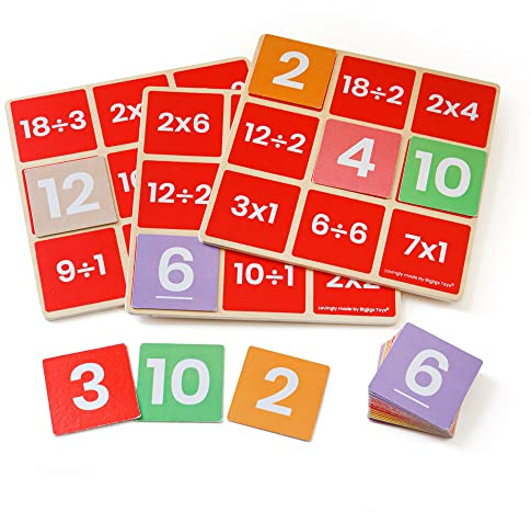 Bigjigs Toys, Maths Bingo Game - Multiply & Divide, Wooden Toys, Maths Game, Kids Bingo Game, Educational Toys, Bingo Set, Wooden Board Games, Maths Toy