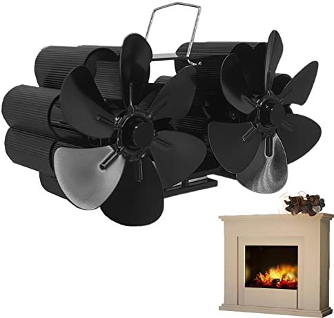 Keptfeet Ventola della Stufa alimentata a Calore, Ventola per Stufa a Legna a 12 Pale per Riscaldamento, Ventilatore per Camino sospeso con Canna fumaria a Doppio Motore per Risparmiare energia
