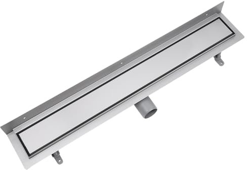 VOGI Canalina per doccia con montaggio a parete, in acciaio inox, set completo (scarico a parete) con griglia Duo, in acciaio inox (copertura piastrellabile), con sifone con tappo antiodore, lunghezza