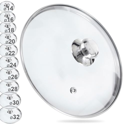 orion group glaslock stekpannelock lock lock med rostfri stålkant 32 cm | Panna kastrull värmebeständig upp till 200 °C grytlock med ångventil rostfritt stål kant pannelock universal transparent