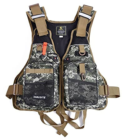 JKSPORTS Fishing Vest Safety Life Jacket for Swimming Sailing Boating Kayak Floating Multifunction for Men and Women Vest/Kayak (One Size(100-220 pounds),Green camo)