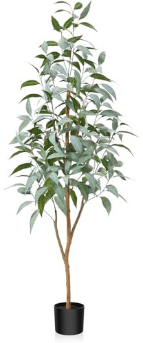 Kazeila Künstliche Pflanzen wie Echt 150cm Kunstpflanze Groß Artificial Plants Künstlicher Eukalyptus Kunstbaum mit Natürlichen Stämmen ideal für Wohnzimmer Schlafzimmer Büro Zimmer Deko(1Pack)