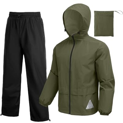 COOFANDY Men's Rain Suit Lined Rain Jacket with Hood Waterproof Running Rain Suit