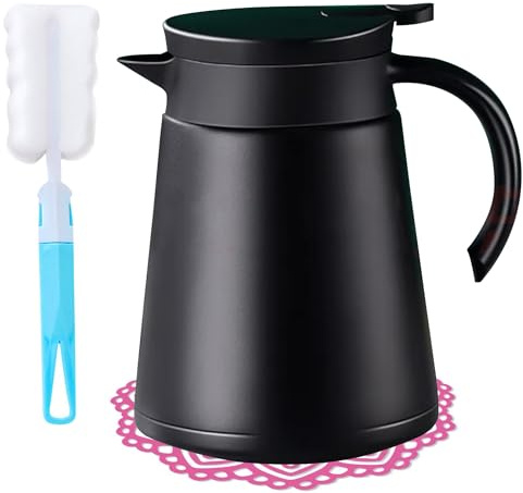Mini Stainless Steel Thermal Carafe Coffee, 30 oz Tea Pot Double Wall Vacuum Insulated with Handle and Lid (black)