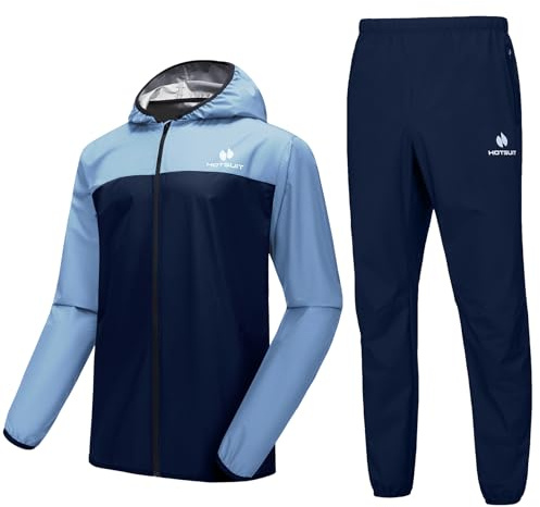 HOTSUIT Sauna Suit for Men for Weight loss Sweat Suits for Sport Boxing MMA With Sauna Jacket and Pants for workout on Gym Light Blue 3XL