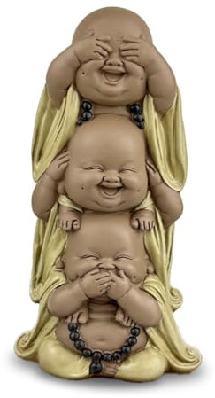 Statue 3 lachende Buddhas - Nichts sehen - Nichts hören - Nichts Sagen - Baby Buddha Symbolisches Ensemble - Friedliche und heitere Stimmung - Zen-Dekoration -H 18 cm - Zen'Light