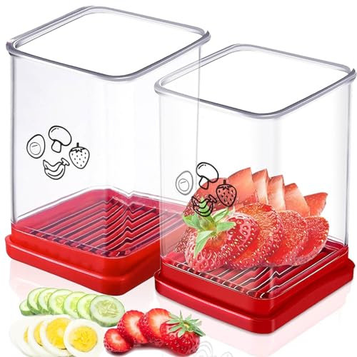 WAYBWZDQ 2 Pezzi Affettatrice a Tazza per Frutta, Multifunzionale con Piastra di Spinta, Affettatrice a Tazza Press Cup Slicer, per Antipasto di Uova Fragola Banana
