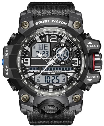 findtime Men's Military Watch Sports Waterproof Watches Tactical Army Outdoor Wrist Watch Digital Analogue Wristwatch with LED Luminous Alarm Stopwatch Timer Day Date
