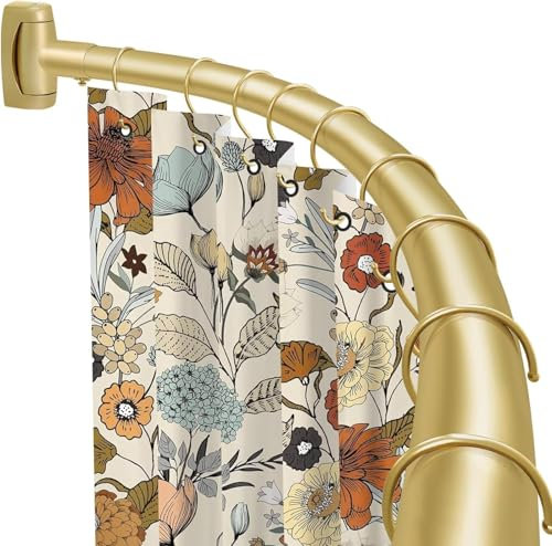 YNL Curved Shower Curtain Rod 35-82In(2.9-6.8Ft), Gold Round Rustproof Shower Rod for Bathroom Bathtub, Adjustable Arched Shower Curtain Rod, Never Rust|Extra Space|Non-Slip|Expandable|Need to Drill