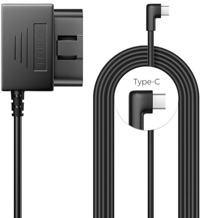 AZDOME - Kit de OBD con Puerto Type C para cámara de salpicadero, fácil de Instalar, admite Modo de Aparcamiento para cámara de Coche, 3 m, 12 V-24 V a 5 V, protección Baja