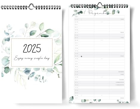 Familienkalender I ODER Kalender für Zwei 2025 I 3 Spalten I 20 x 32 cm I Eukalyptus, Blumen I Partnerkalender 2024 als Monatskalender I Familienplaner I Paarplaner zum Aufhängen