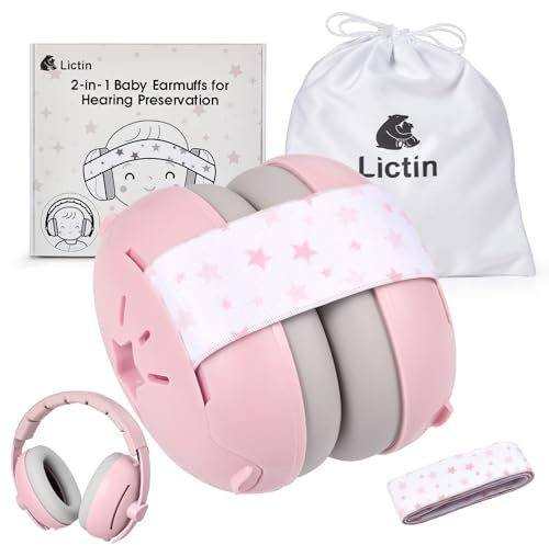 Lictin 2-in-1 Baby Ear Defenders 3-48 Months, Adjustable Ear Defenders Children with Stretchy Band, Baby Headphones for Airplane, Suitable Head Protection During Activities and Sleep