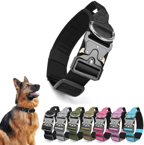 Ledeak Collare Tattico per Cani con Maniglia, Collare Regolabile per Cani Militare in Polipropilene con Fibbia in Metallo, Dog Collar Imbottito Morbida per Cane(Nero, L)
