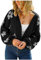 HEYPORK Damen Herbst Winter Warm Bequem Pullover Casual Mode Strickjacke Strickpullover Frauen Strickjacke StraßE Hipster Kurz Gestrickt Blumen Pullover(A Schwarz, M)