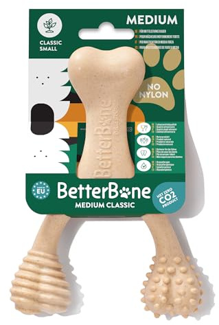 BetterBone - Juguete para Perros para Masticar - Small Medium Classic - Huesos masticables Veggie para Perros sin Nailon ni OGM a Base de celulosa - Juguete masticable de dureza Media Sabor Neutro -