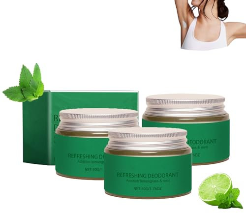 Deocreme lemongrass mint, Achselhöhle Antitranspirant Deodorant Creme, Effektiver Schutz gegen Schweißgeruch, mit Sheabutter und Jojoba-Öl, Frisch & Natürlich, für Damen und Herren (3PC)