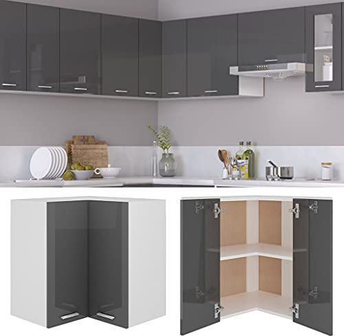 HEFZGDB Eckhängeschrank Hochglanz-Grau 57x57x60 cm Holzwerkstoff Büroschrank Küchenschrank Buffetschrank Küchenschränke für Wohnbereich Speisesaal Badezimmer Küche