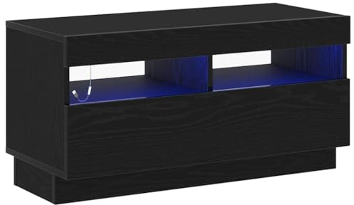 vidaXL Mueble de TV Roble Negro 80 x 35 x 40 cm Madera de ingeniería, Mueble de TV Moderno con Almacenamiento Rectangular, Estilo Elegante con LED, Consola Multimedia con USB, Hecho de Madera elabora