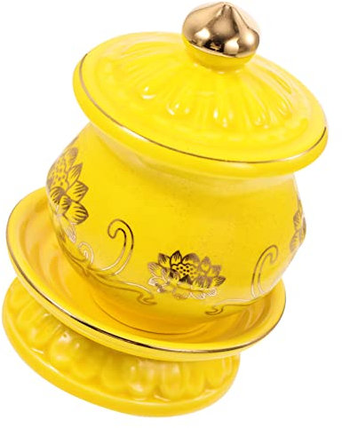 PAMINGONO Tazza d Acqua in Ceramica Per Offerte Sacre Ciotola Rituale Rilievo Di Fiore Di Loto Porta-acqua Per Tempio e Decorazione Per Casa