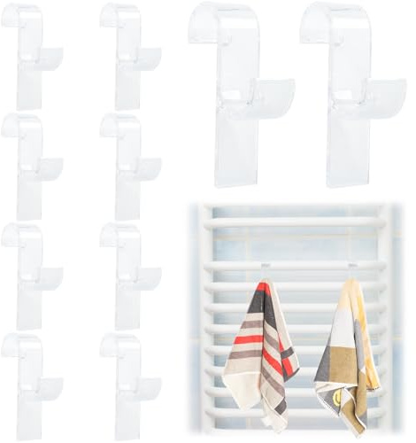 Annickee 10 Pièces Crochet Radiateur Rond, Crochet Radiateur Seche Serviette, Multifonction ABS Crochets Serviette Salle de Bain pour Tous les Radiateurs Standards (Transparent)