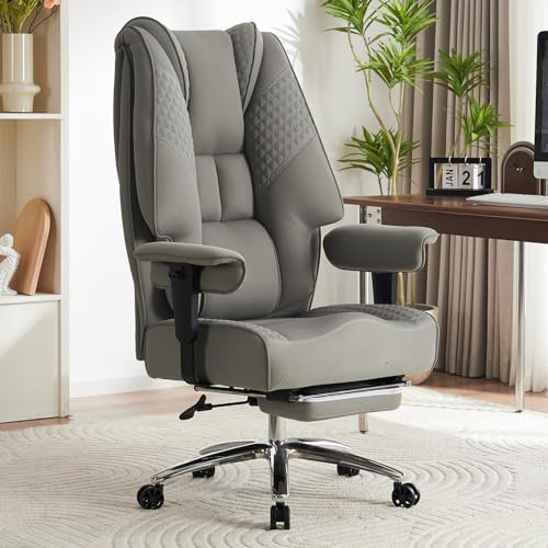 EXCEBET Sedia Ufficio Rete 180kg - Poltrona Direzionale XXL (Taglie Forti), Seduta a Molle 14cm (Comfort Divano), Schienale Alto Ergonomico Traspirante, Supporto Lombare per PC (Grigio chiaro)