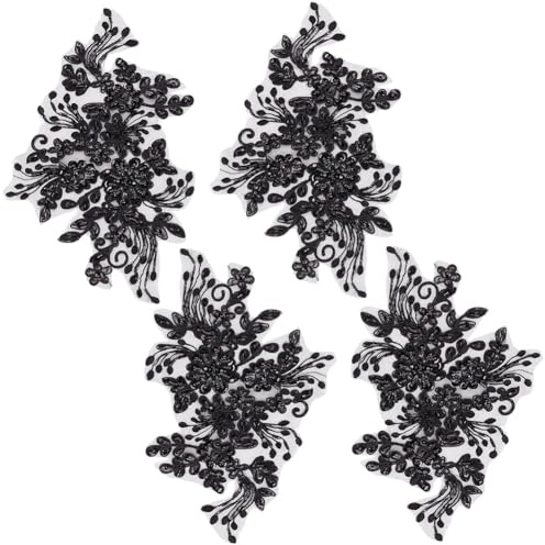 GORGECRAFT 4 st svarta pärlor blombroderi spetslappar paljett sy på Applique Boho blommig lapp dekorativt tyg utsmyckningar dekorationer för plagg bröllopsklänning gardin kudde jeans hantverk