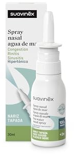 Suavinex, Spray Nasale con Acqua di Mare, Adatto a Donne in Gravidanza, Allattamento, Neonati +3 Mesi, Ipertonico, Decongestionante, Rinite e Sinusite, Lavaggi Nasali, 100% Naturale, Delicato, 30 ml