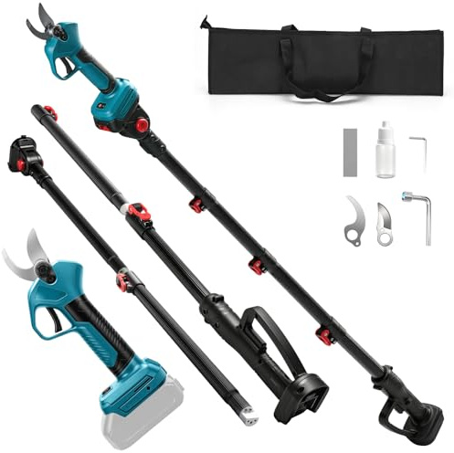 Batteridriven grensax kompatibel med Makita 18 V batteri, med teleskopstång 45 mm, borstlös motor, LCD-digital display, för beskärning av träd och fruktträd (utan batteri)