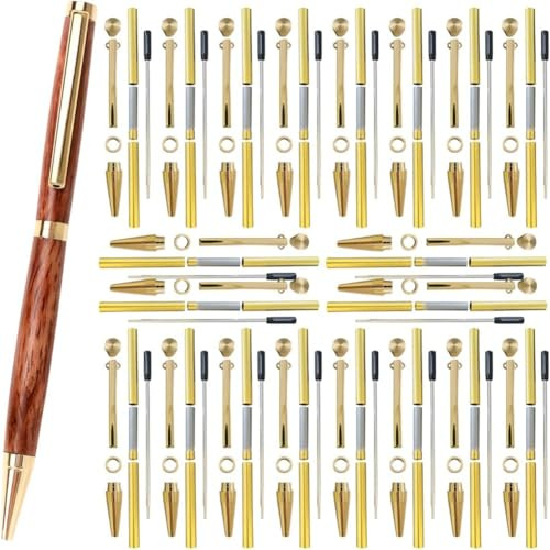 Uxsjakjsd Kit de 20 Bolígrafos de Punta Fina 7 mm para Torneado de Madera con Recambios, Herrajes de Latón y 5 Acabados para Bricolaje.